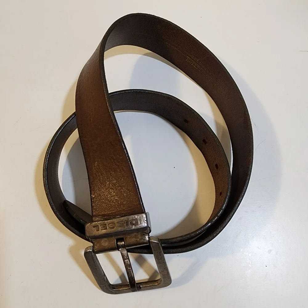 Diesel Brown Leather Belt with Silver Buckle